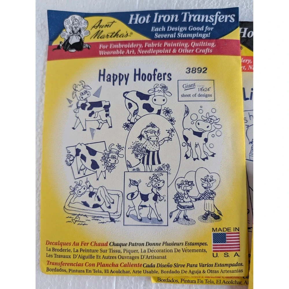 Aunt Martha's Hot Iron Transfers Lot 5 Patterns Animals Clowns‎ Rabbits Vintage